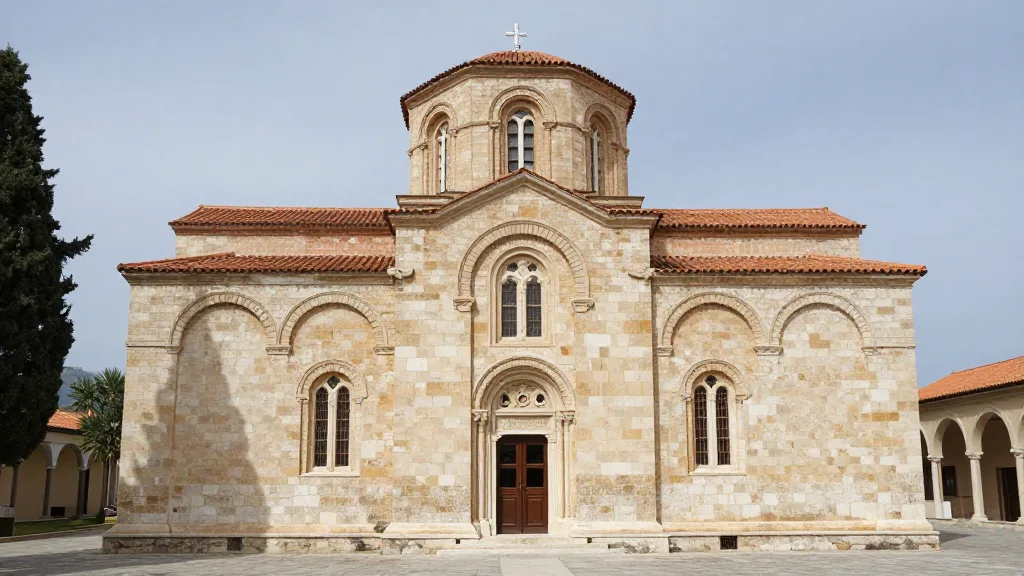 La façade de l’église du monastère d’Arkadi